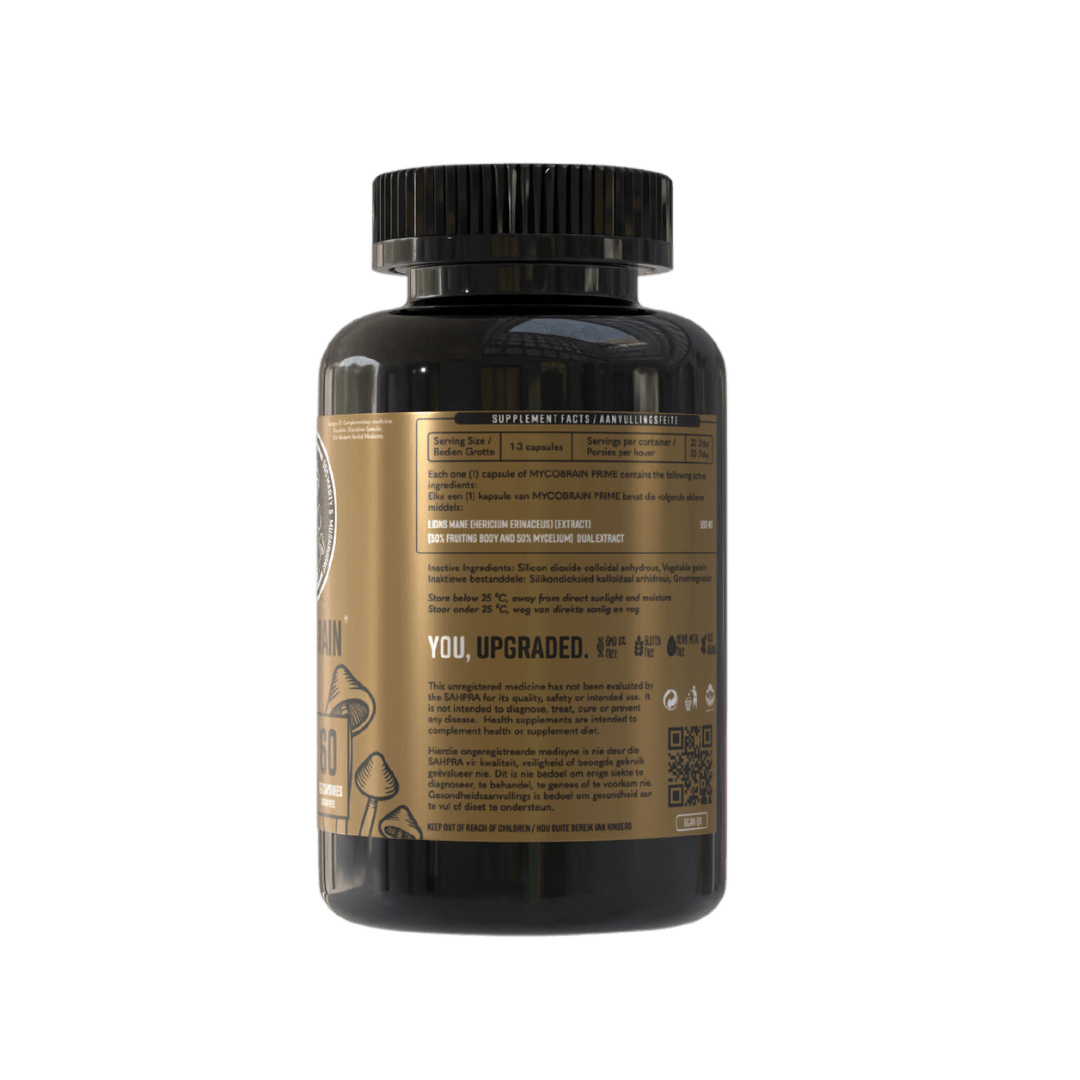 MYCOBRAIN PRIME 60's Lions Mane Mushroom back bottle - Doc Marty's Mushrooms