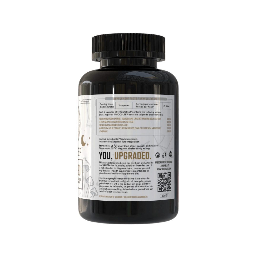 MYCOSLEEP 90's Reishi Mushroom Formula - back bottle 
Doc Marty's Mushrooms