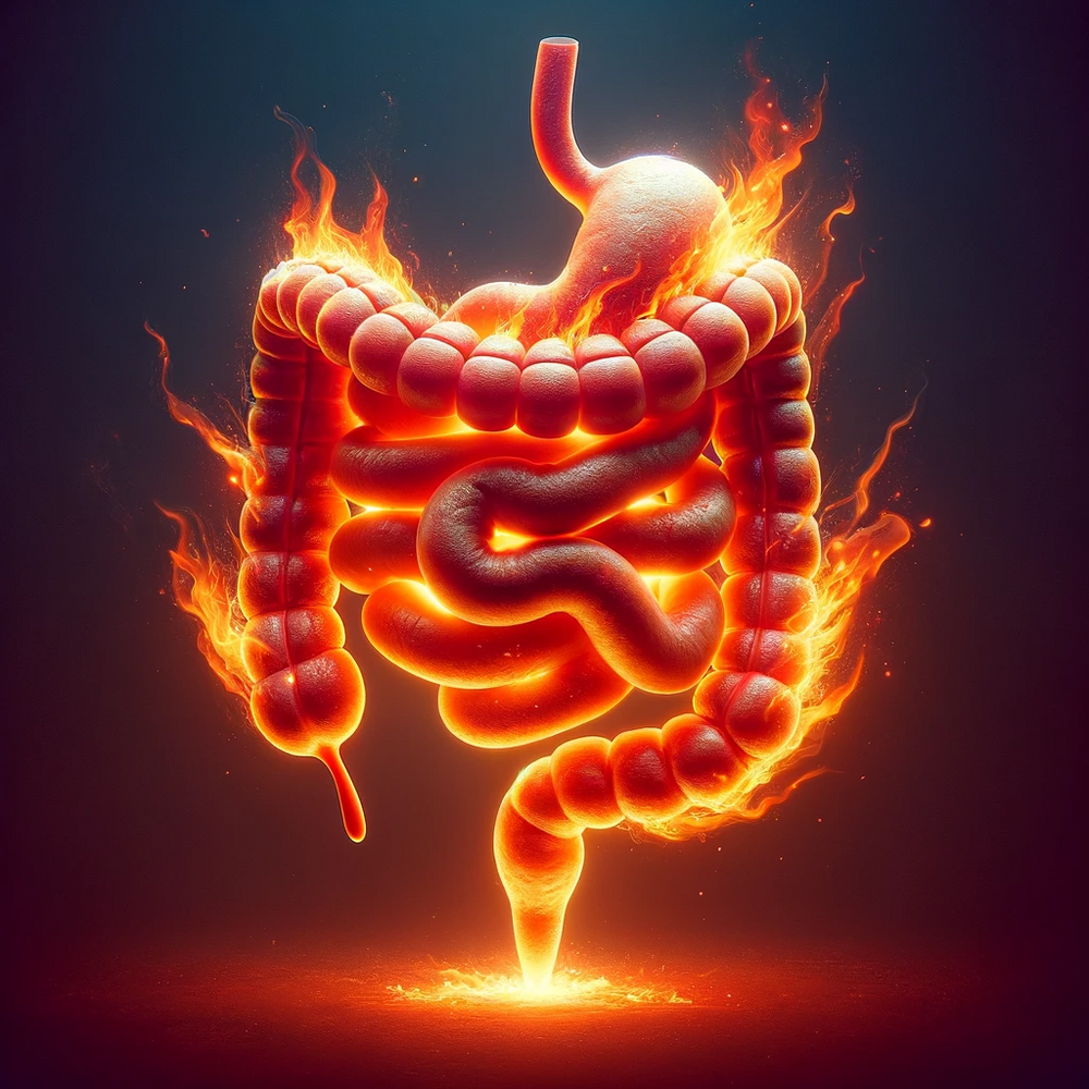 a burning colon representing inflammation in the gut, eg. irritable bowel syndrome