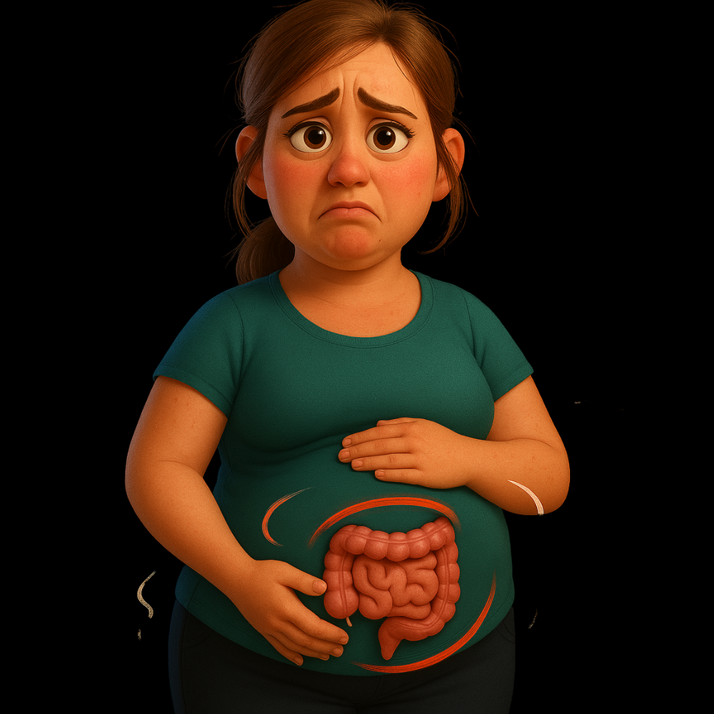 bloated unhappy woman cartoon 