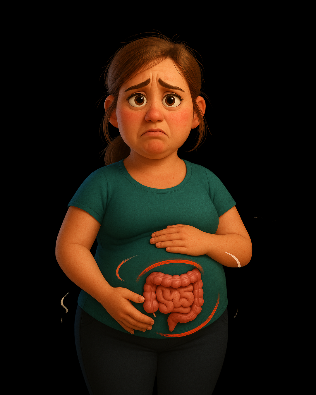 bloated unhappy woman cartoon 