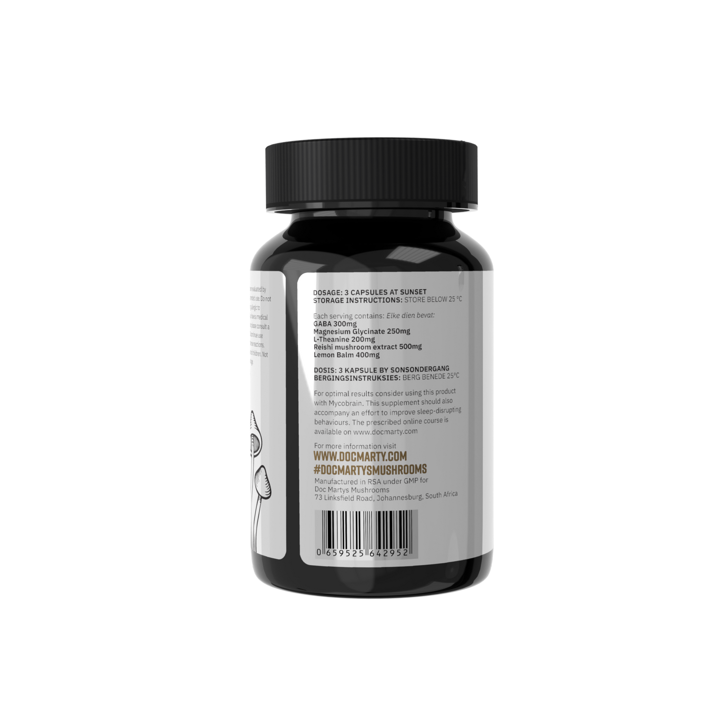 
                  
                    Reishi Sleep formula Mycosleep 90's bottle  back
                  
                
